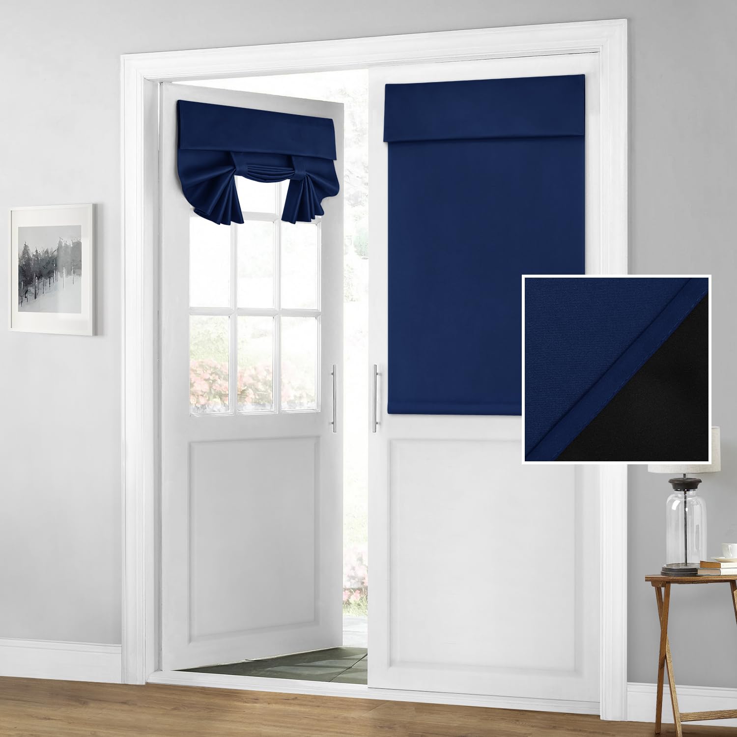 Homeideas 100% Blackout French Door Curtains, Privacy Door Curtains For Door Window, 30 X 40 Inch Room Darkening Curtains, Thermal Insulated Door Window Shades For Bedroom, (1 Panel, Navy Blue)